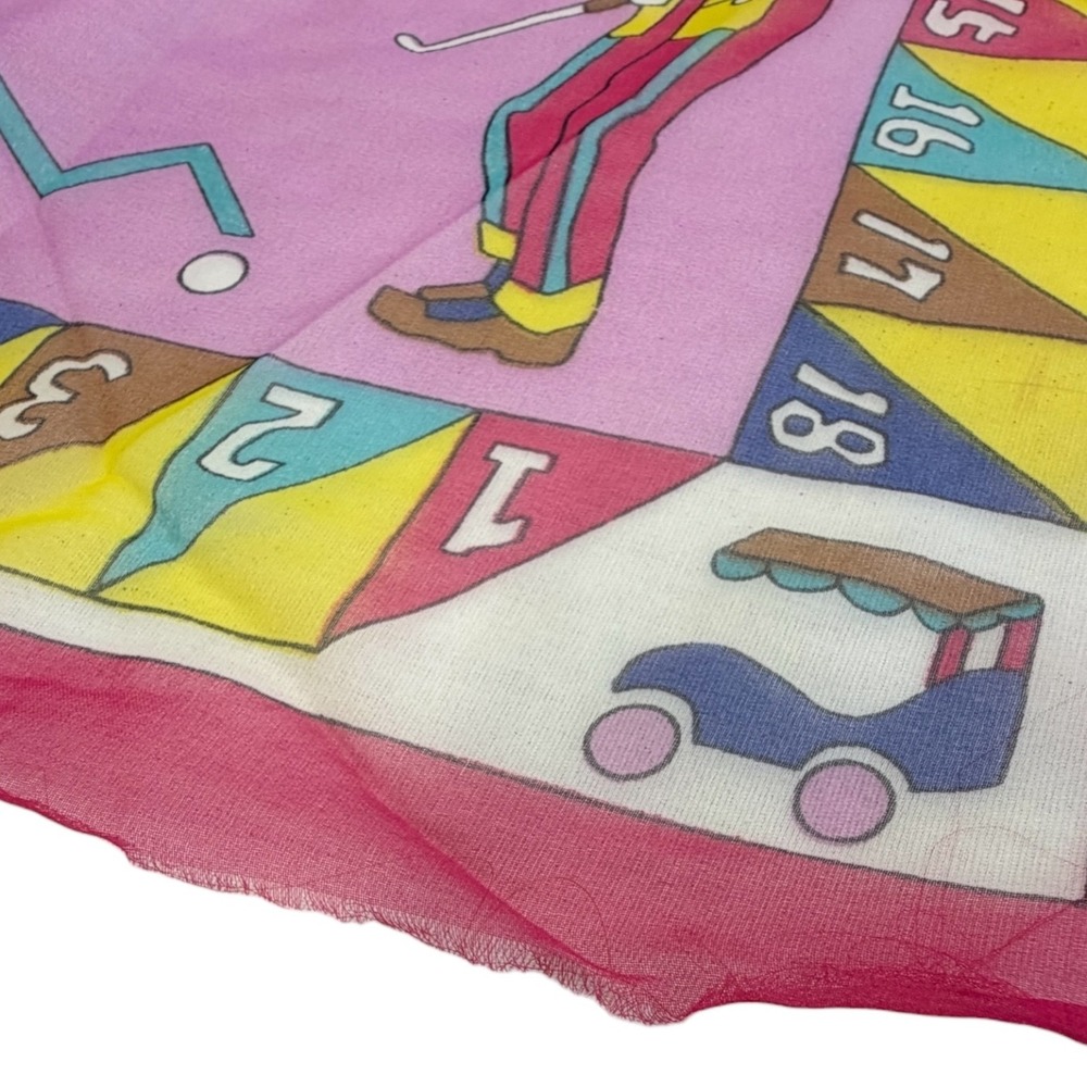 Womens Multicolor Golf Motif Scarf Polyester Lightweight Wrap Flaws - Picture 3 of 9